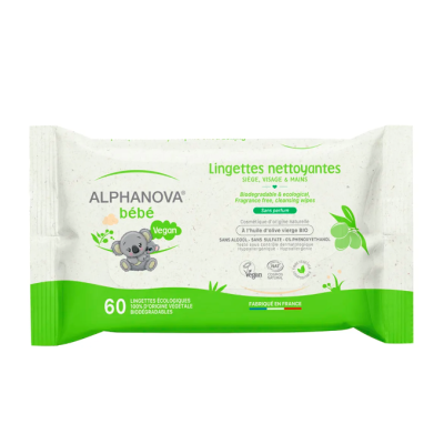 Lingettes Bébé Nettoyantes sans parfum Bio (x60) Alphanova Bébé