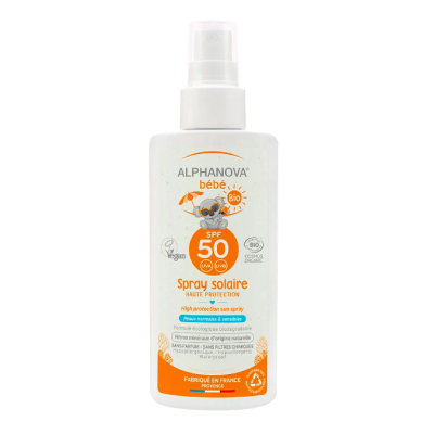 Spray Solaire Bio Bébé Haute Protection SPF50 (Visage & corps) 125gr Alphanova Sun