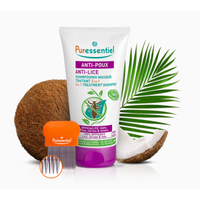 Shampoing Masque Traitant 2 en 1 Anti-Poux avec peigne 150ml Puressentiel
