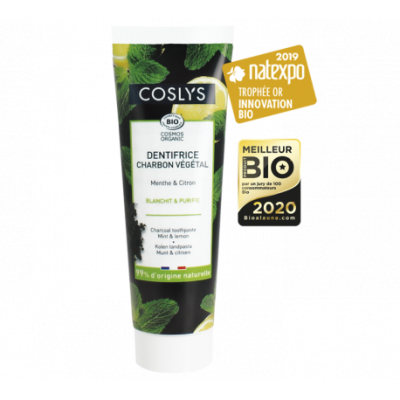 Dentifrice au Charbon Végétal Menthe-Citron Bio et Vegan 75ml COSLYS