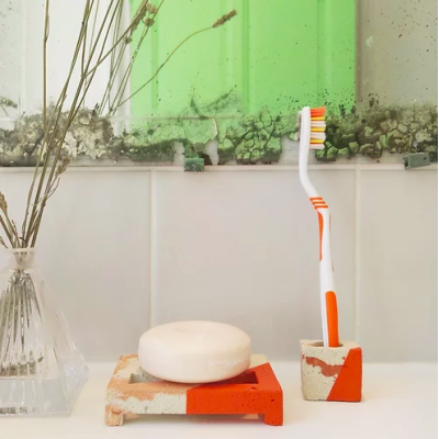 Porte Brosse à Dent Béton Marbré Terracotta et Doré Victoria Paulus Design