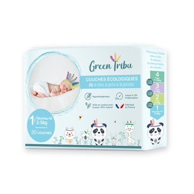 Couches Hypoallergéniques Bébé 100% saines Taille 1 "2 À 5 KG" Green Tribu