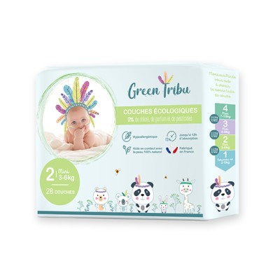 Couches Hypoallergéniques Bébé 100% saines Taille 2 "3 À 6 KG" Green Tribu