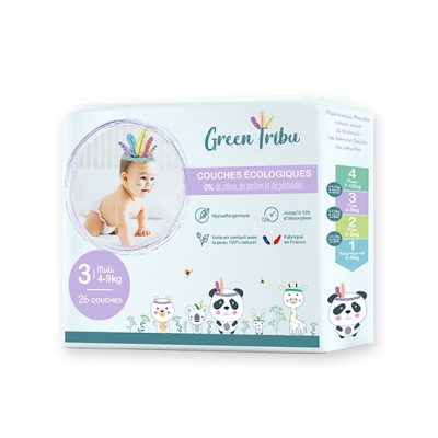 Couches Hypoallergéniques Bébé 100% saines Taille 3 "4 À 9 KG" Green Tribu