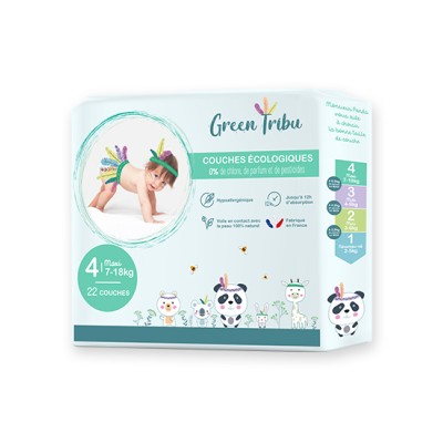 Couches Hypoallergéniques Bébé 100% saines Taille 4 "7 À 18 KG" Green Tribu