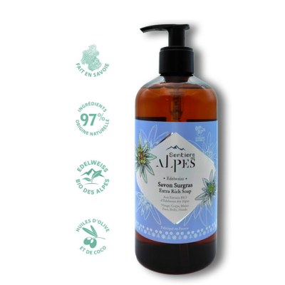 Savon Liquide Surgras à l'Edelweiss Bio des Alpes 500ml Sentiers des Alpes