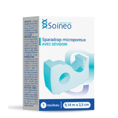 Sparadrap microporeux avec dévidoir 9,14mx2,5cm Soineo