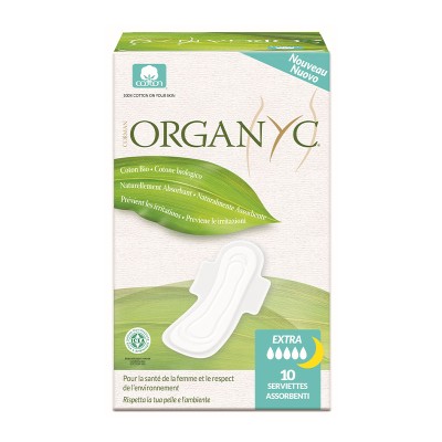 Serviettes Hygiéniques Coton Bio Maxi Protection Nuit (X10) Organyc