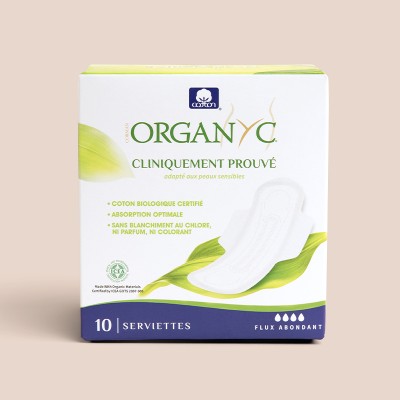 Serviettes Hygiéniques coton Bio Super (X10) Organyc