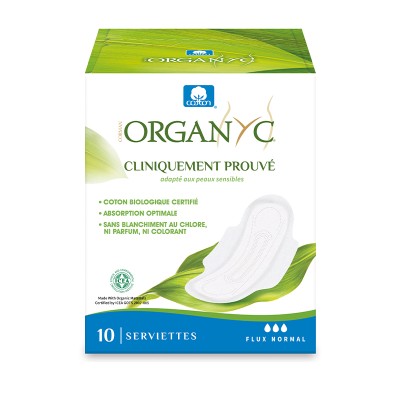 Serviettes Hygiéniques coton Bio Flux normal (X10) Organyc