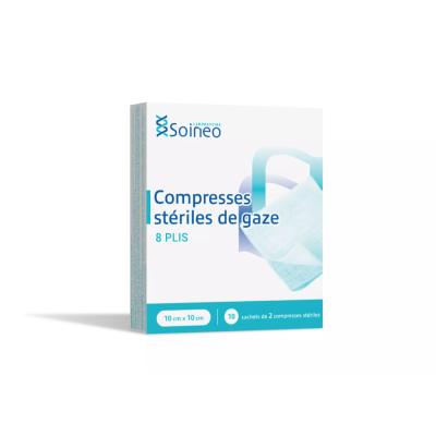 Compresses Stériles Gaze 8 plis 10x10cm (10 compresses) Soineo