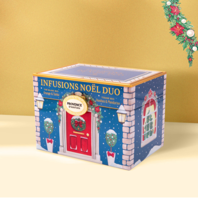 Coffret Noël 2025 métal Assortiment Thé & Tisane de Noël Bio Provence D'Antan